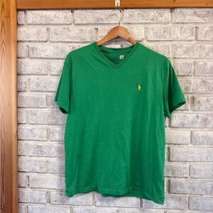 Polo by Ralph Lauren Green V-Neck Tee with Yellow Pony Logo